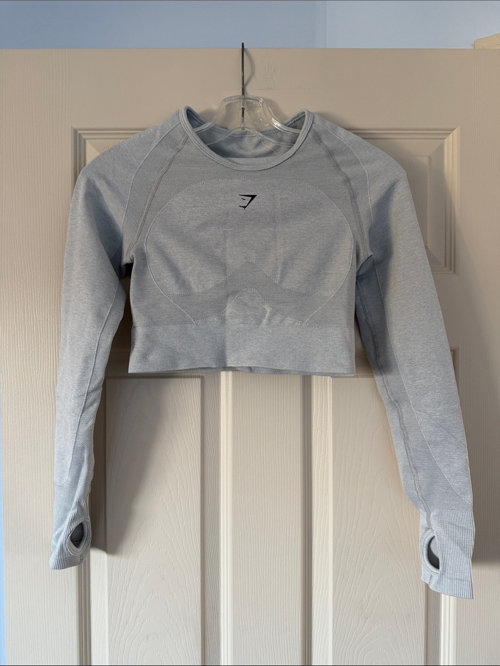 Gymshark Light Gray Long Sleeve Crop Top with Thumbholes